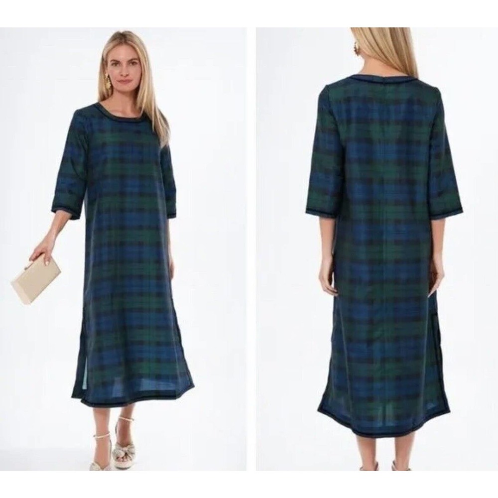Tuckernuck | NEW Jamie Velvet Trimmed Plaid Blackwatch Midi Dress Size S NWT
